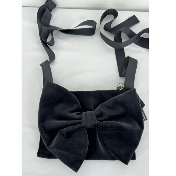 Les Archives Velvet Bow Ribbon Tie Purse Crossbody New Black Cocktail Belt Bag - Picture 1 of 7
